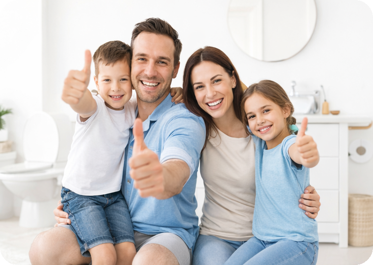 Familia feliz con su tanque en buen estado